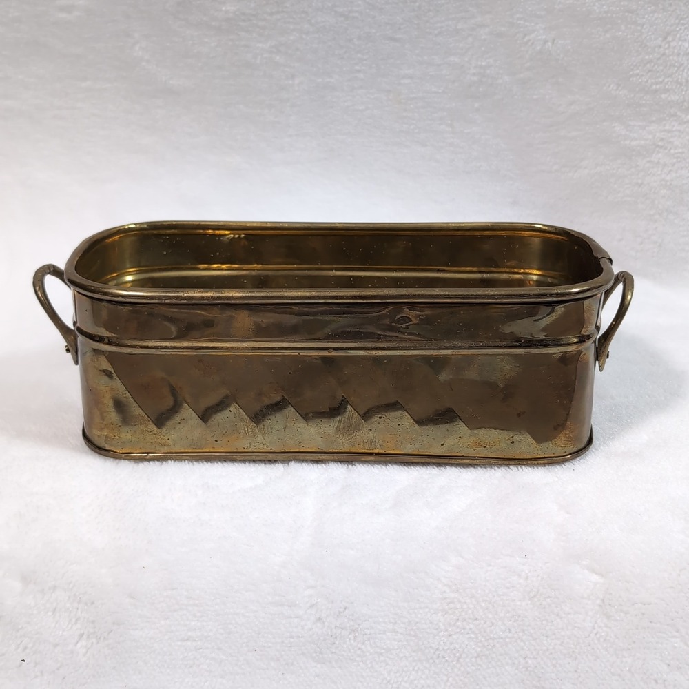 Vintage Hosley Solid Brass Planter Trough Hammered India Basket Handles